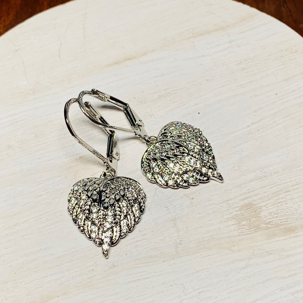 Winged Heart Silver Dangle Earrings